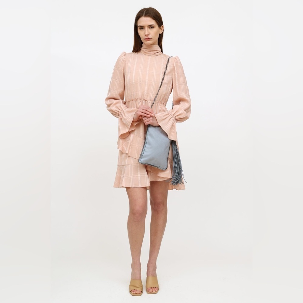 See By Chloè Georgette Check Ascot Tie Ruffle Flouncy Dress Smoky Pink - Picture 3 of 14